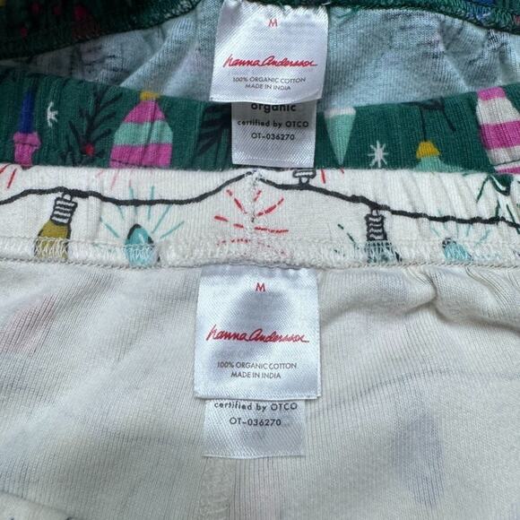 Hanna Andersson Pajama Pants Womens M Green Cream Christmas Bundle Pullon Fitted - Picture 2 of 16